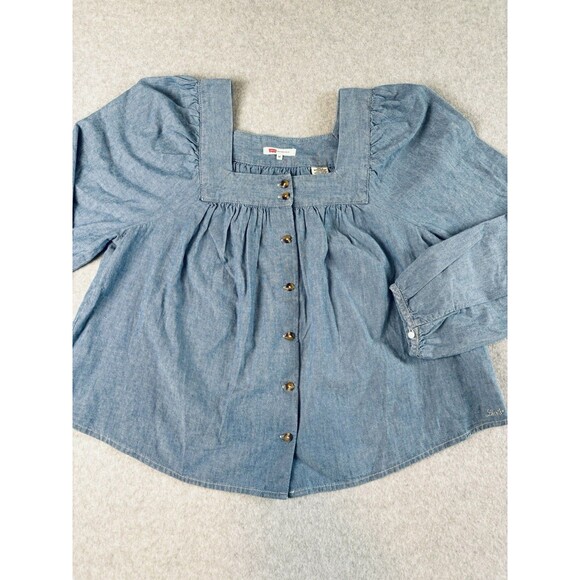 Levi's Amber Long Sleeve Blouse Square Neck Shirt 100% Cotton Flowy Medium - Picture 4 of 14